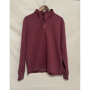 J.Crew Men’s Henley Sweatshirt Maroon Medium Fleece Pullover Long Sleeve